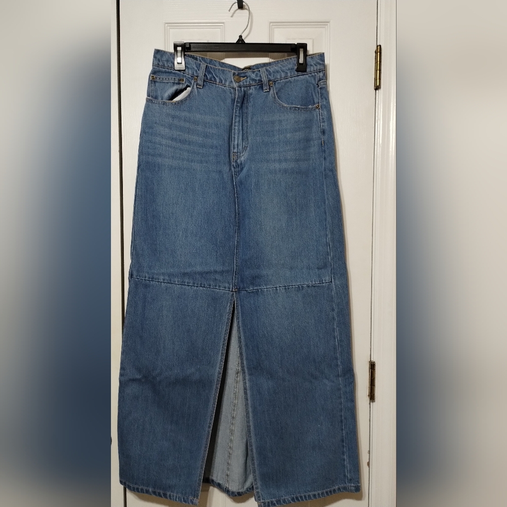 Supplies Size 6 Women's Blue Denim A-line Maxi Skirt With Front Slit